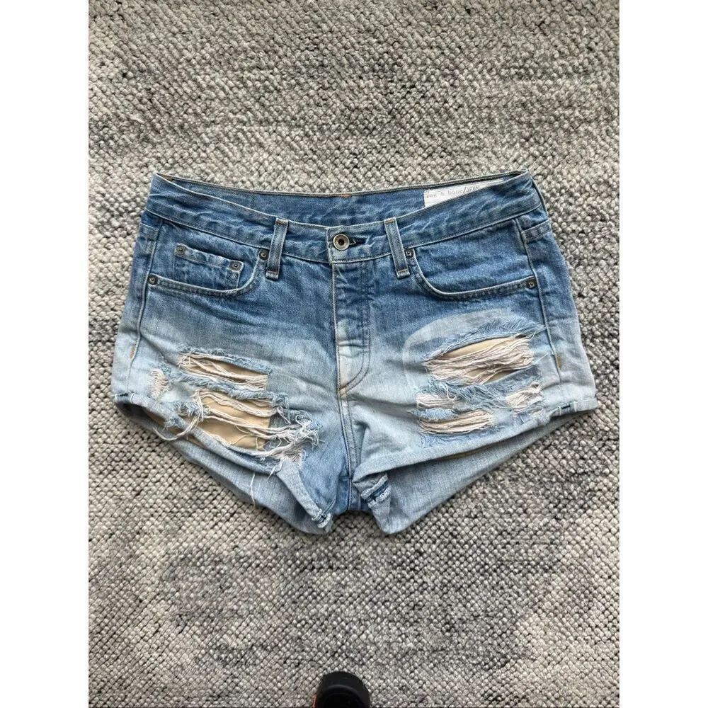 Rag and Bone 26 Ombré Distressed Denim Shorts